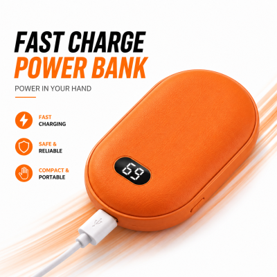 2-in-1 Rechargeable Hand Warmer & Portable Power Bank – Electric Pocket Hand Heater with Digital Temperature Display & Mobile Emergency Charger